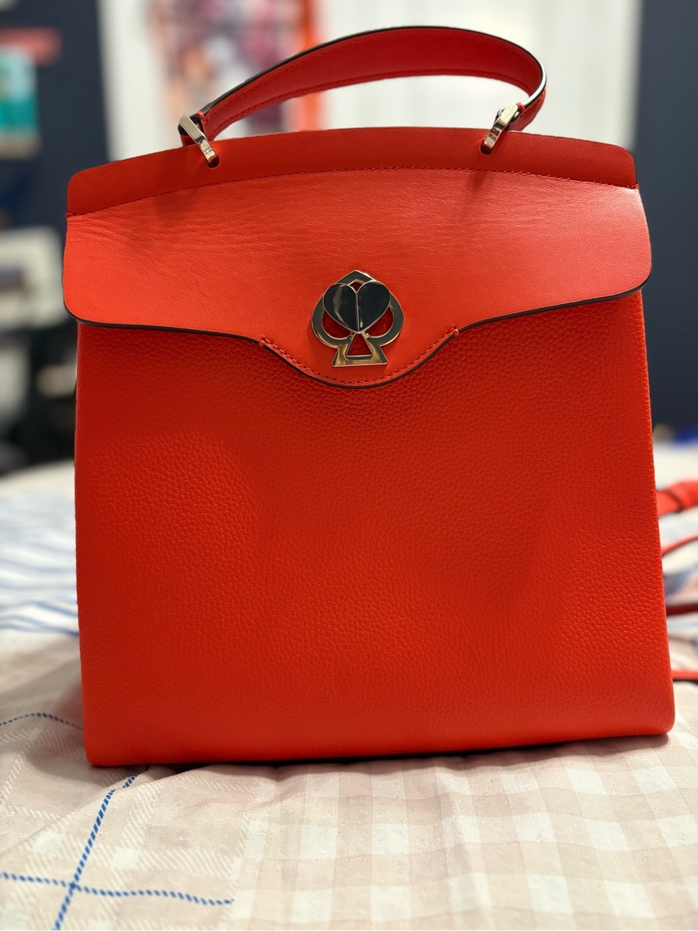 kate spade Red Leather Top-Handle Backpack with Gold Spade Emblem